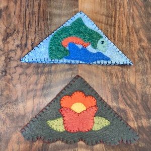 2 Handmade Handcrafted Corner Bookmarks Book Marks Salmon Trout Embroidered Felt